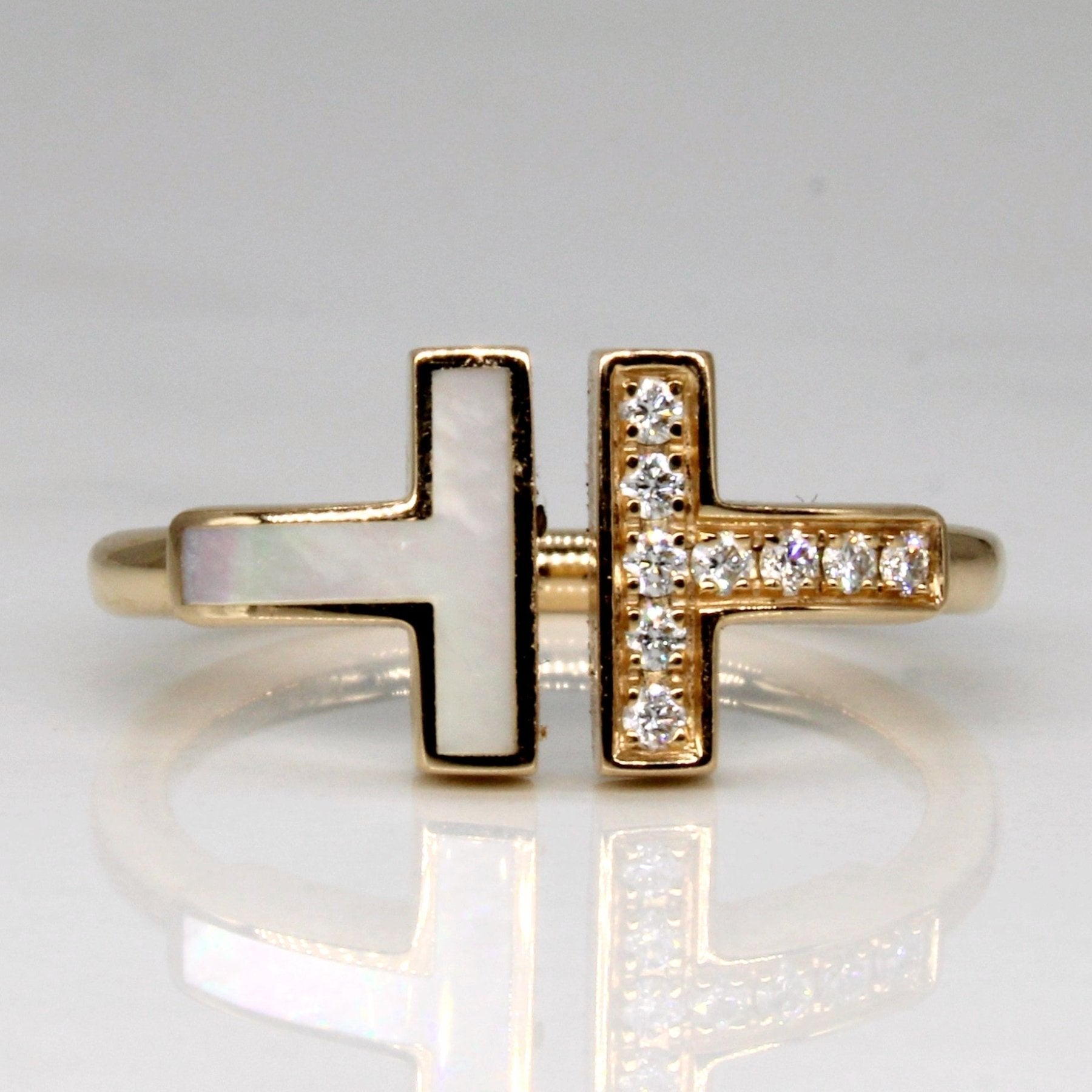 'Tiffany & Co' Tiffany T Wire Ring with Diamond & Mother of Pearl in 18k rose gold | 0.07ctw | SZ 5.5 | - 100 Ways