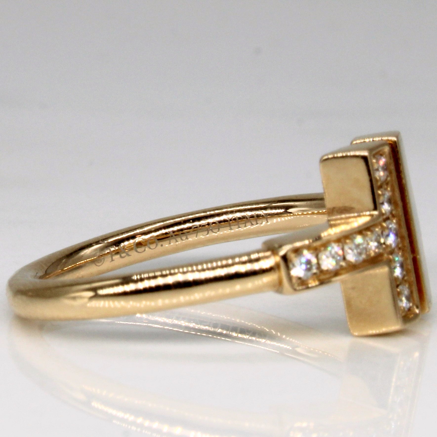 'Tiffany & Co' Tiffany T Wire Ring with Diamond & Mother of Pearl in 18k rose gold | 0.07ctw | SZ 5.5 | - 100 Ways