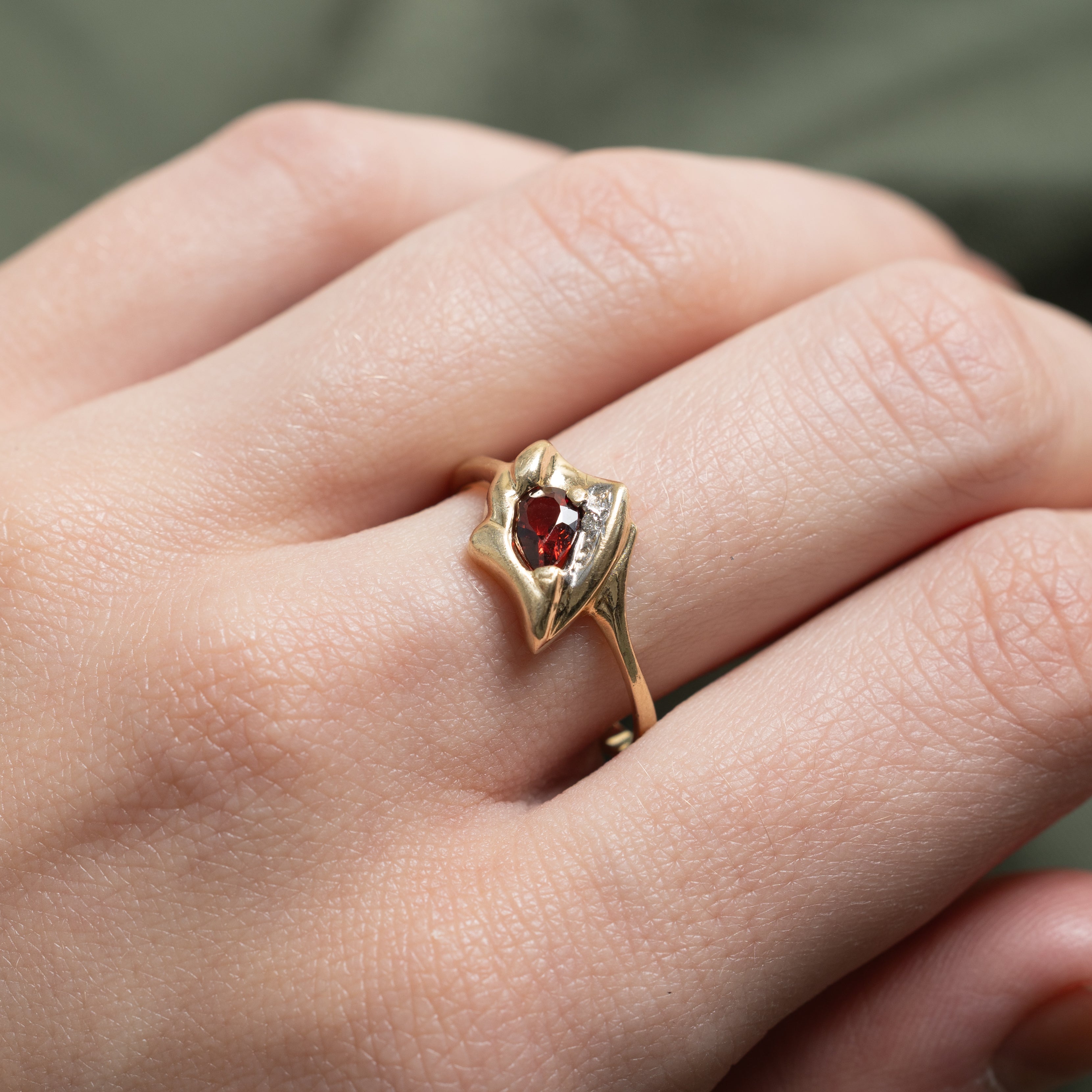 Pear Cut Garnet & Diamond Abstract Ring | 0.005ct | SZ 8