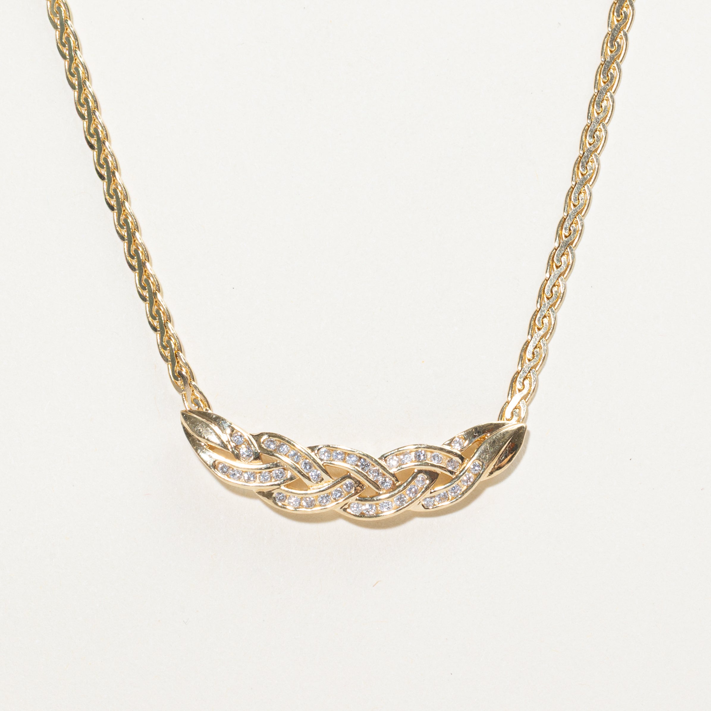 Yellow Gold Diamond Braid Pendant Necklace | 0.50ctw | 16"