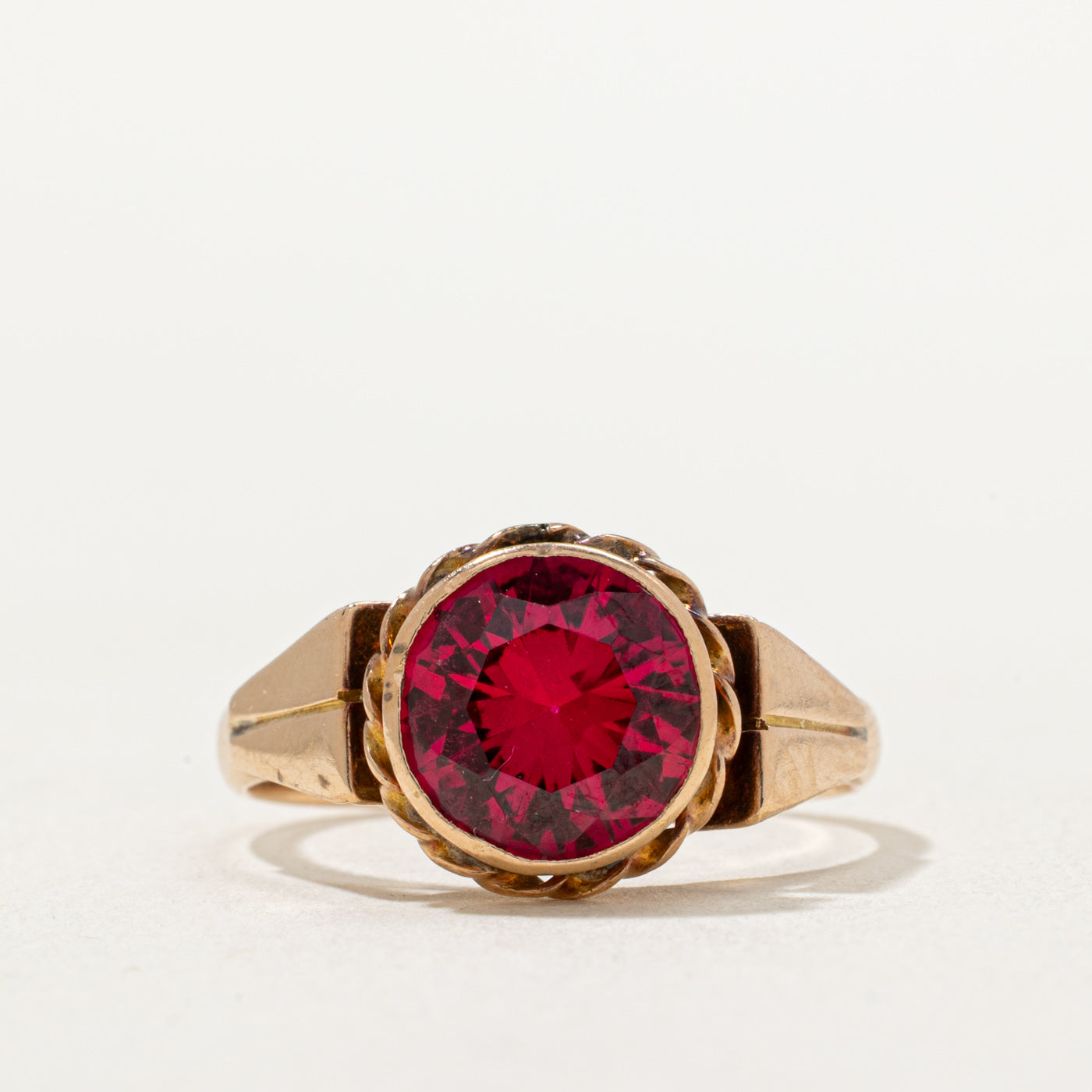 Vintage Budapest Single Stone Synthetic Ruby Cocktail Ring | 3.00ct | SZ 8
