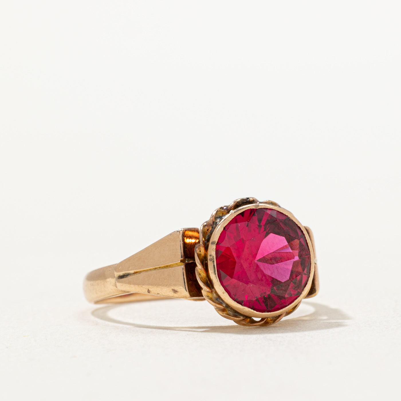 Vintage Budapest Single Stone Synthetic Ruby Cocktail Ring | 3.00ct | SZ 8