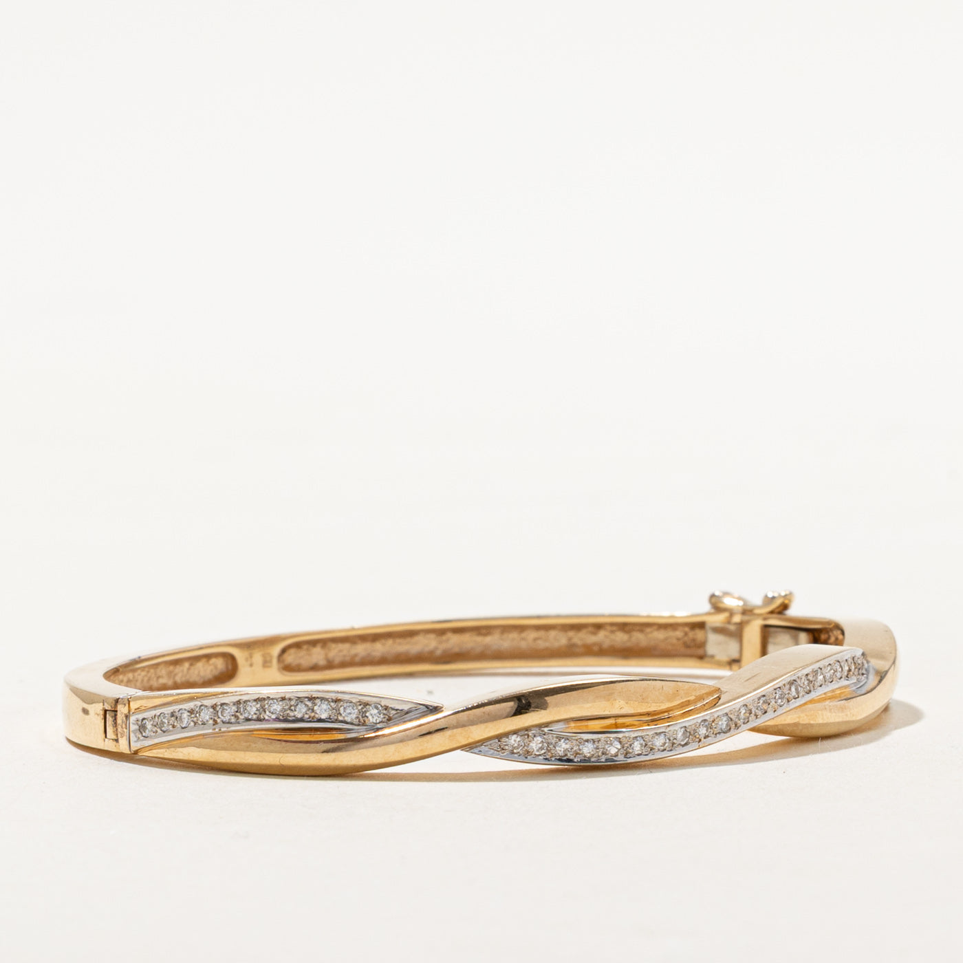 Yellow Gold Diamond Cross Over Bangle | 0.45ctw | 7.5"