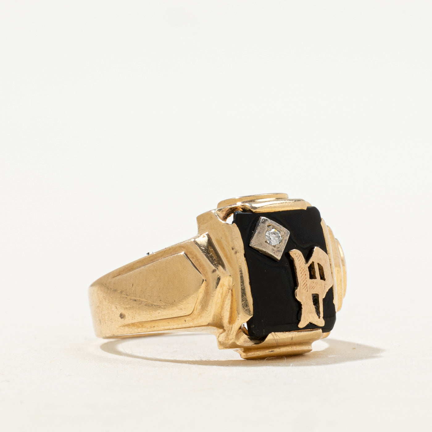 Onyx & Diamond "P" Signet Ring | 1.52ct, 0.02ct | SZ 10.5