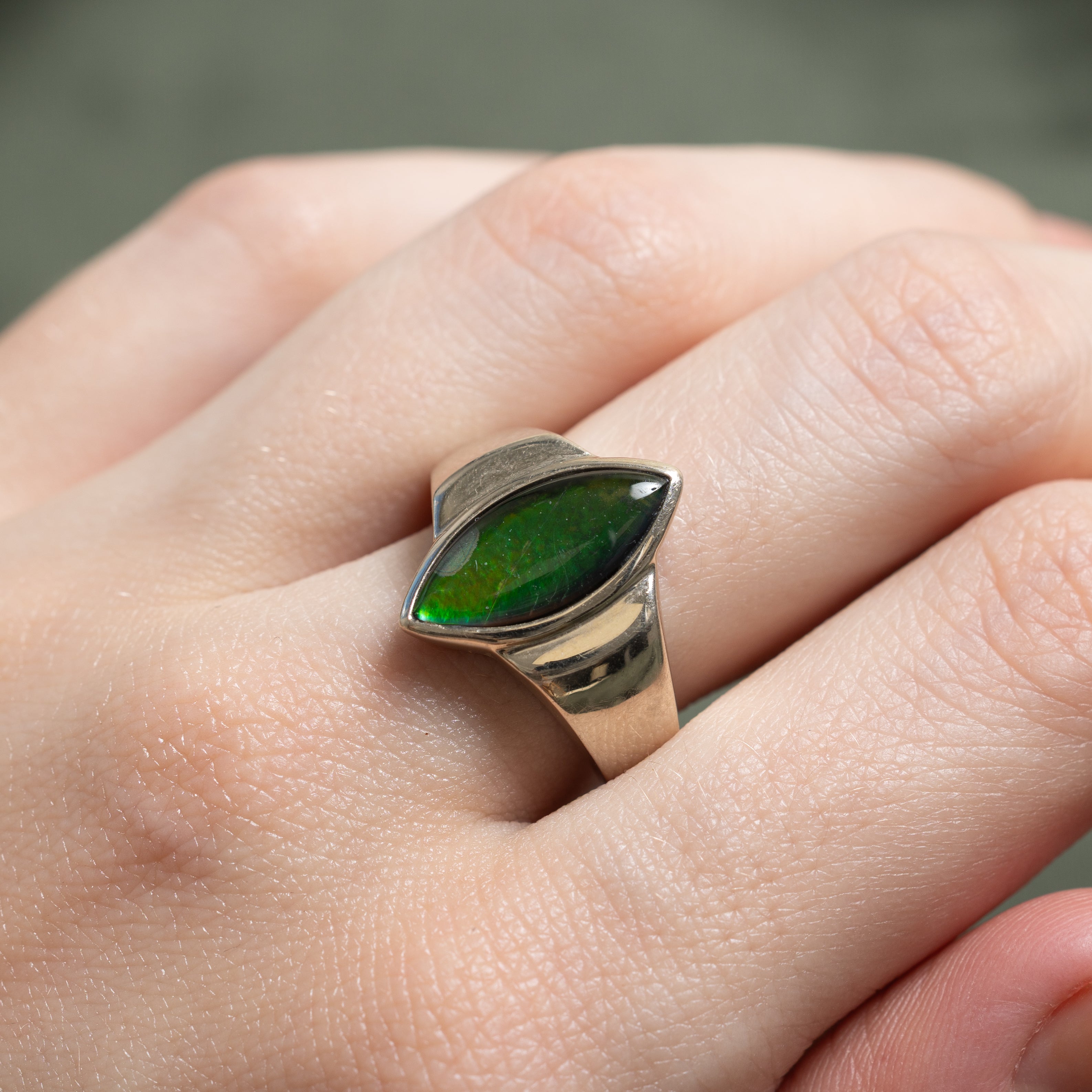 Birmingham Cabochon Ammolite Navette Ring | SZ 7.5