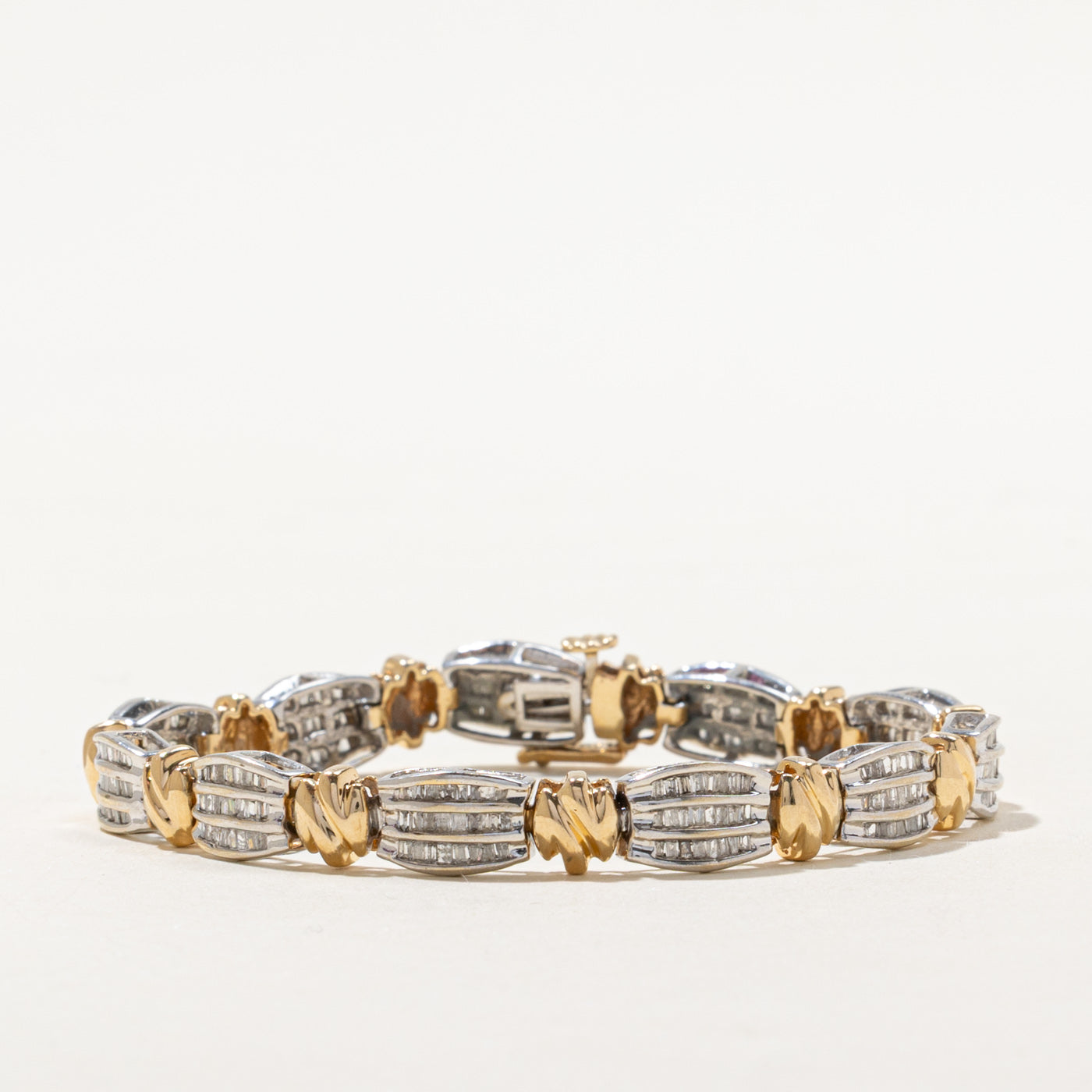 Two Tone Multi Row Diamond Tennis Bracelet | 2.10ctw | 6.75"