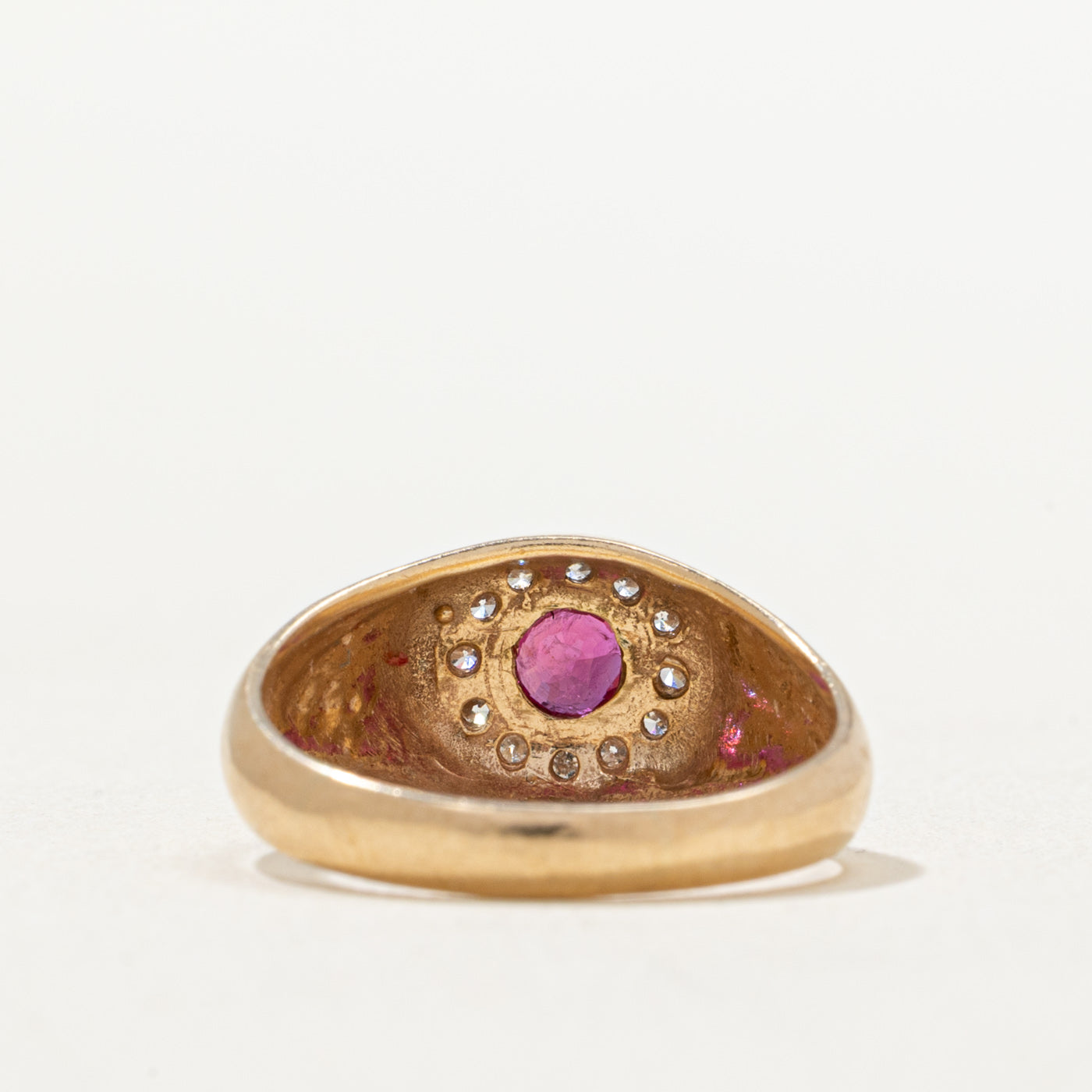 Bague halo rubis et diamants | 0,20 ct, 0,12 ct au total | Taille 4,5