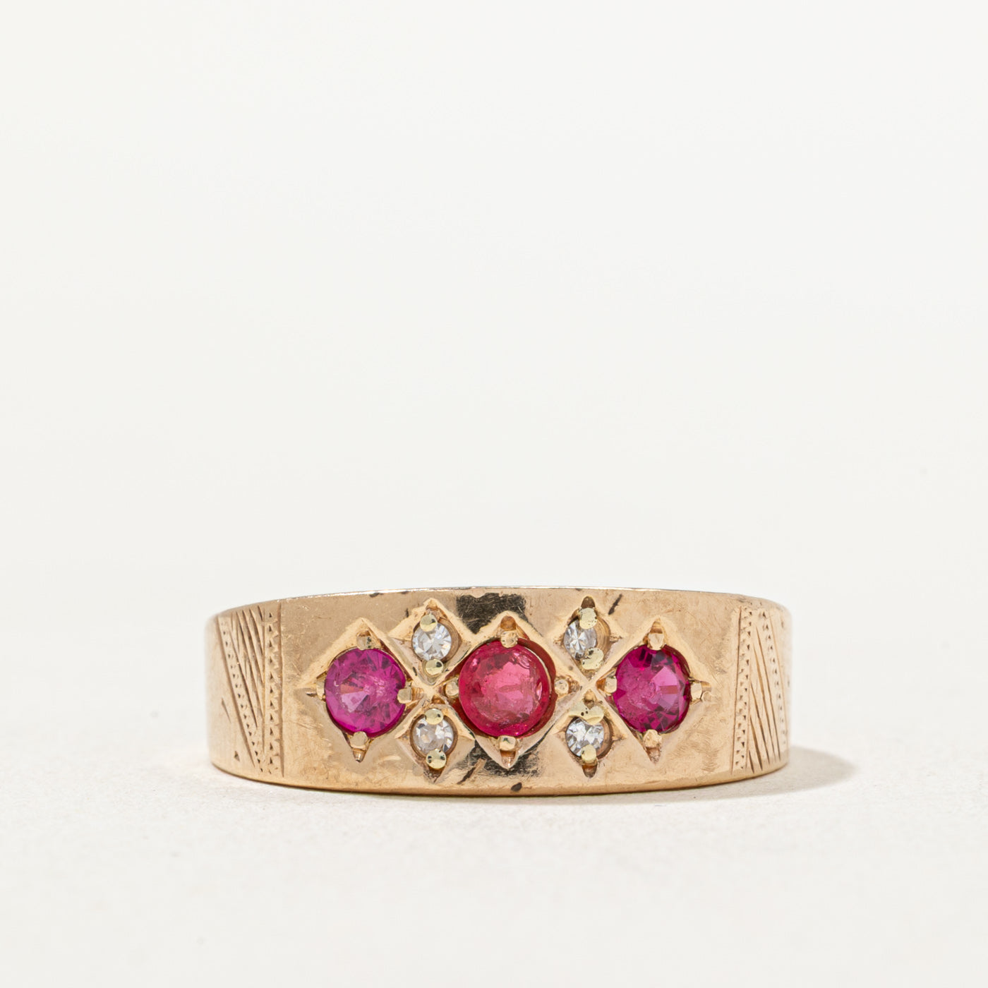 Synthetic & Doublet Ruby & Diamond Ring | 0.33ctw, 0.04ctw | SZ 8