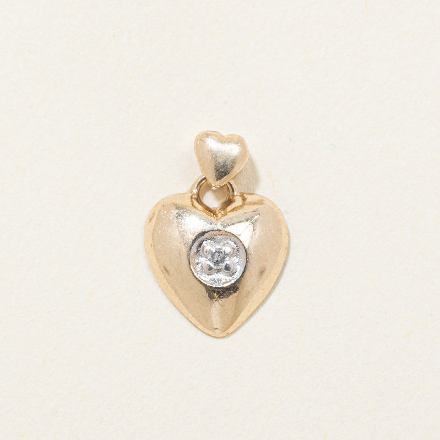 10k Yellow Gold Diamond Puffed Heart Pendant