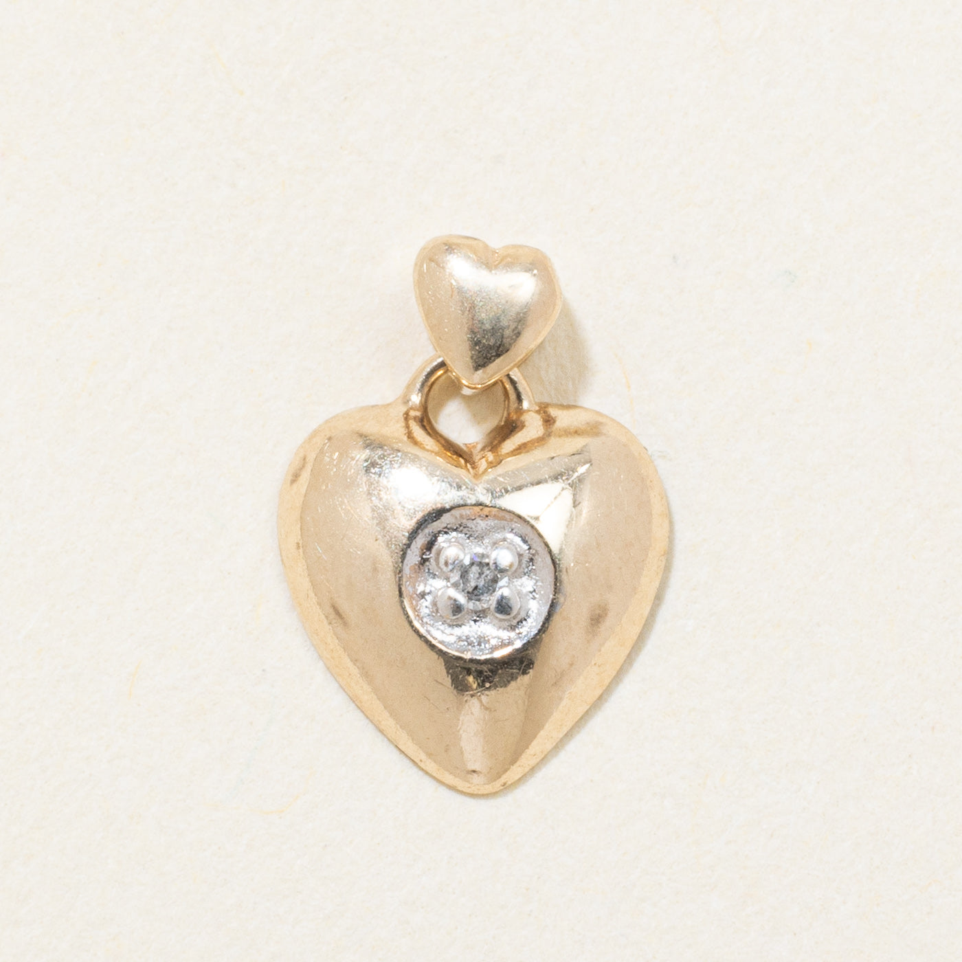 10k Yellow Gold Diamond Puffed Heart Pendant
