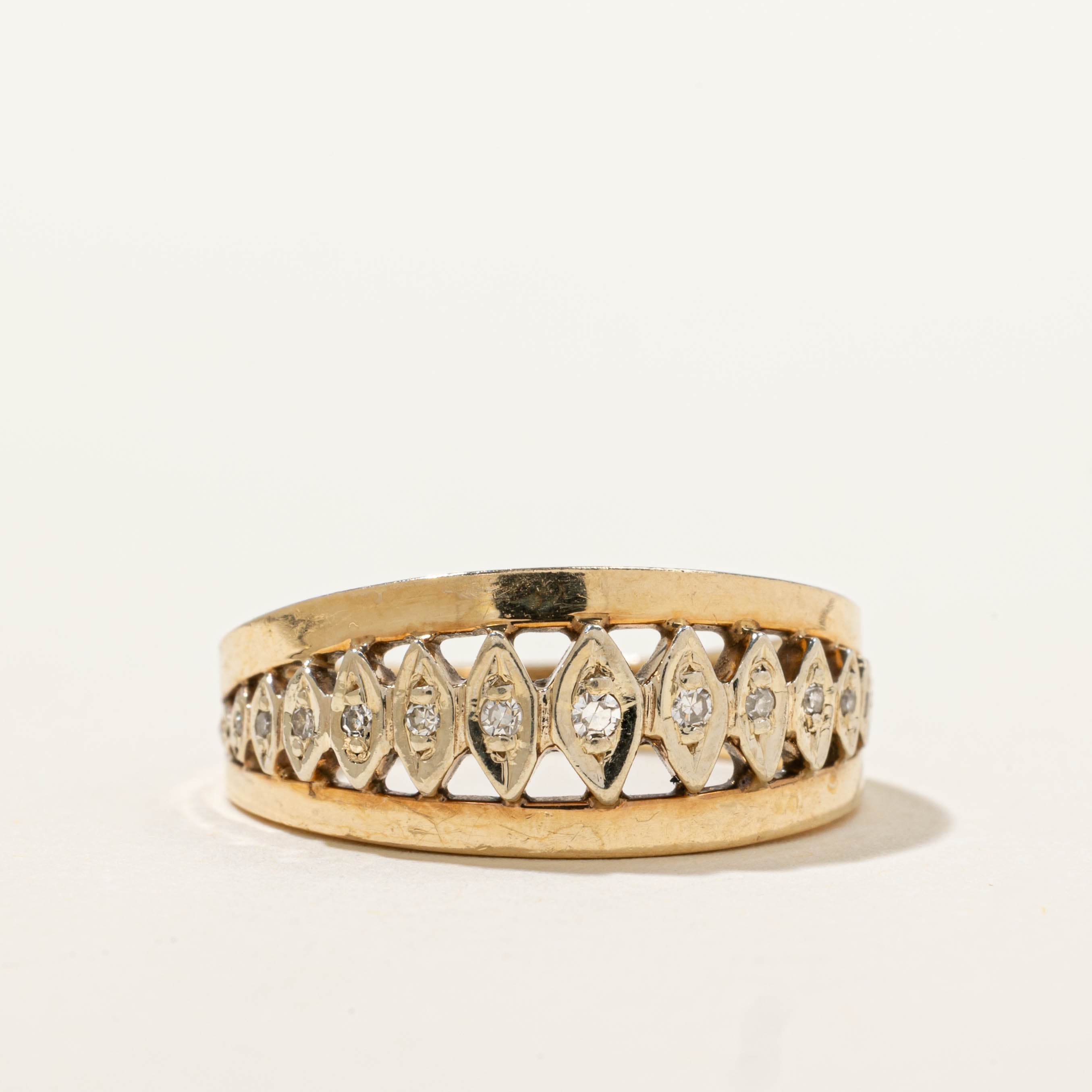 10k Diamond Marquise Pattern Tapered Band | SZ 6.5