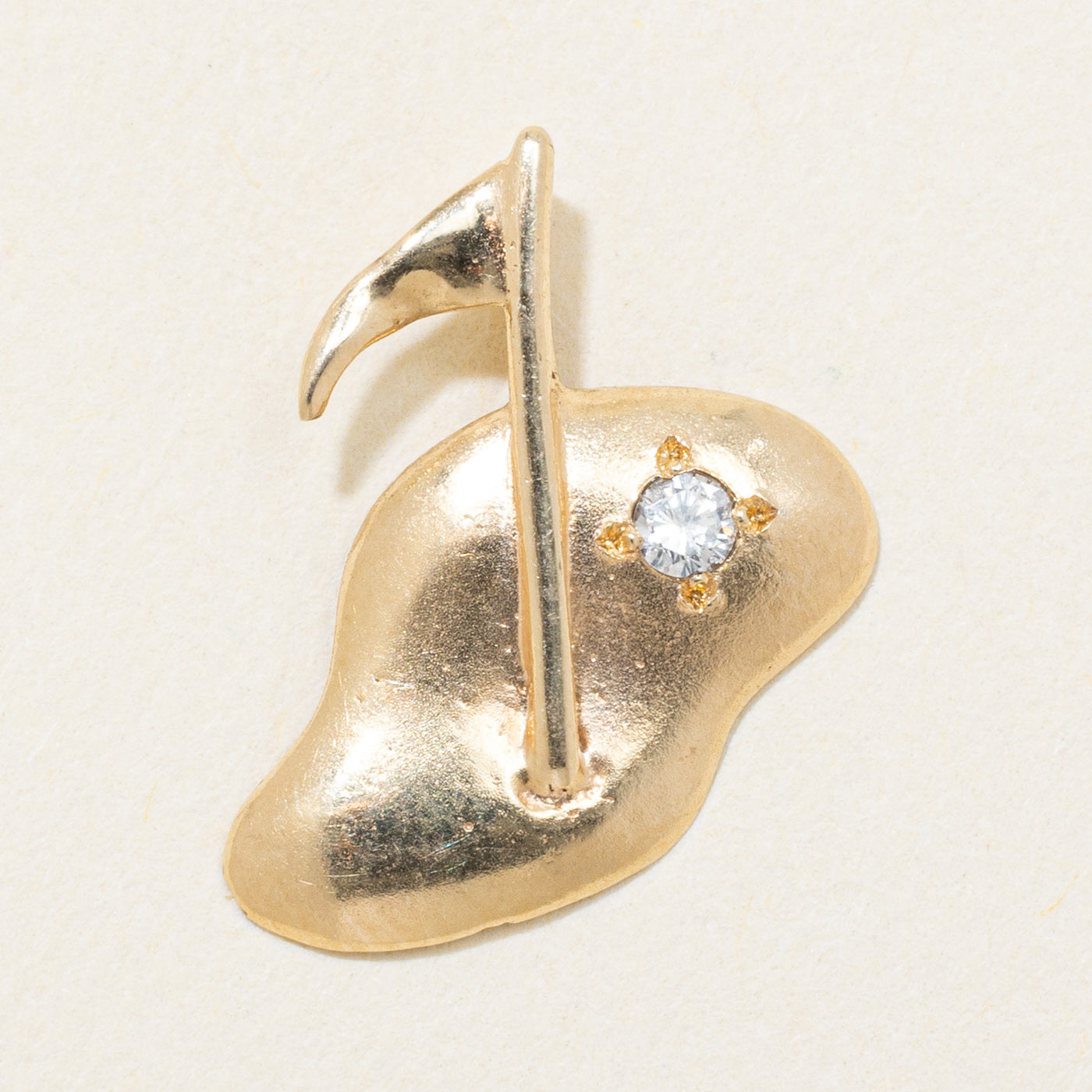 14k Yellow Gold Diamond Matte Golf Hole Pendant