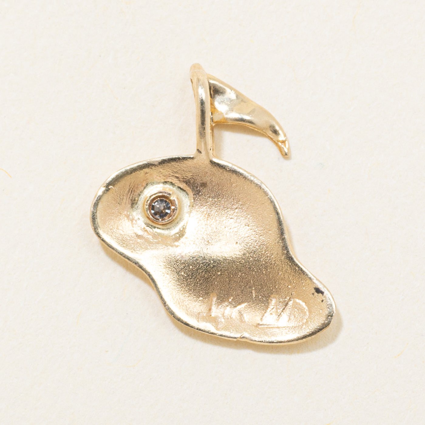 14k Yellow Gold Diamond Matte Golf Hole Pendant
