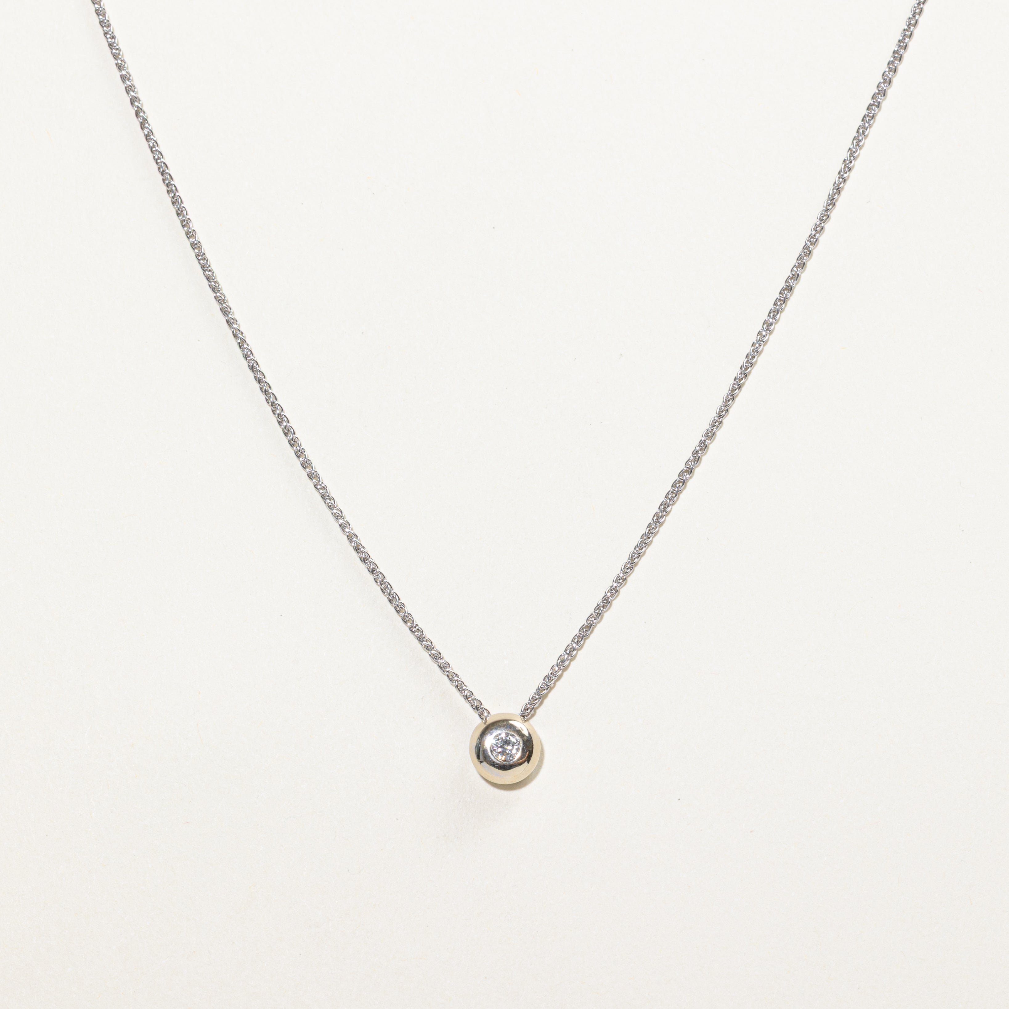 18k White Gold Bezel Set Diamond Pendant Necklace | 0.10ct | 16"