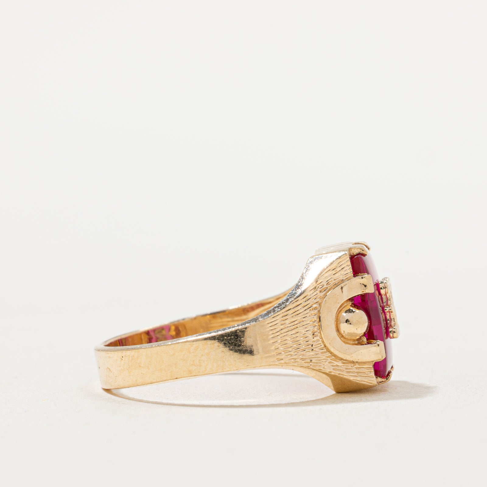 Synthetic Ruby 'K' Initial Signet Ring | 1.00ct | SZ 8.75