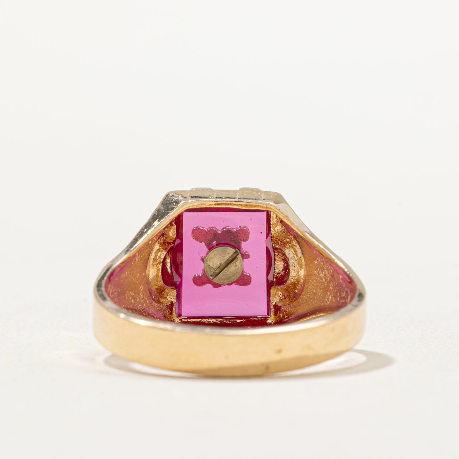 Synthetic Ruby 'K' Initial Signet Ring | 1.00ct | SZ 8.75
