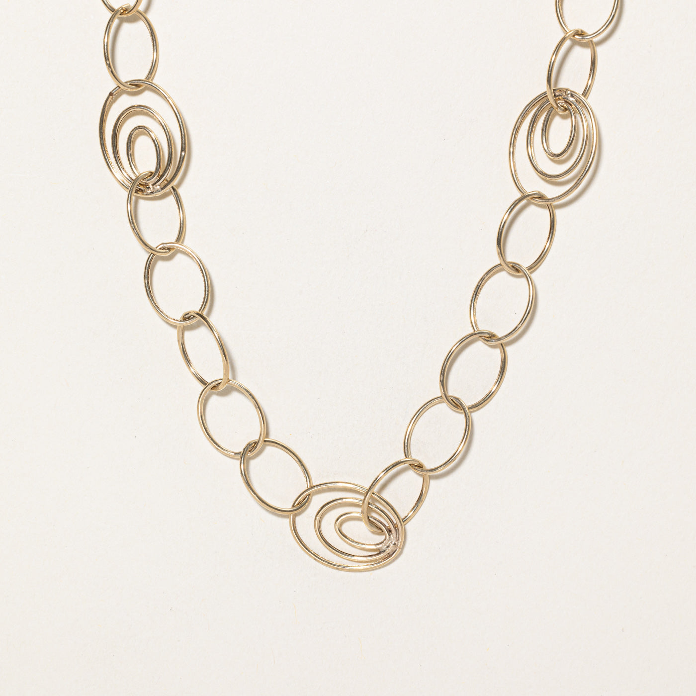 Collier turc en or jaune 10 carats à maillons ovales fantaisie | 114 cm