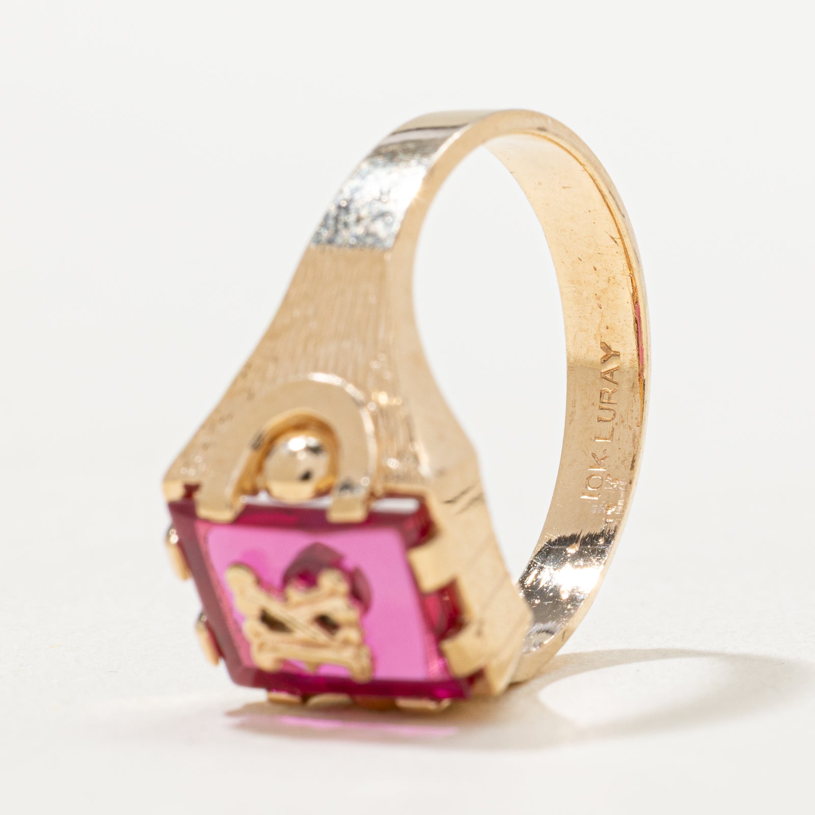 Synthetic Ruby 'K' Initial Signet Ring | 1.00ct | SZ 8.75