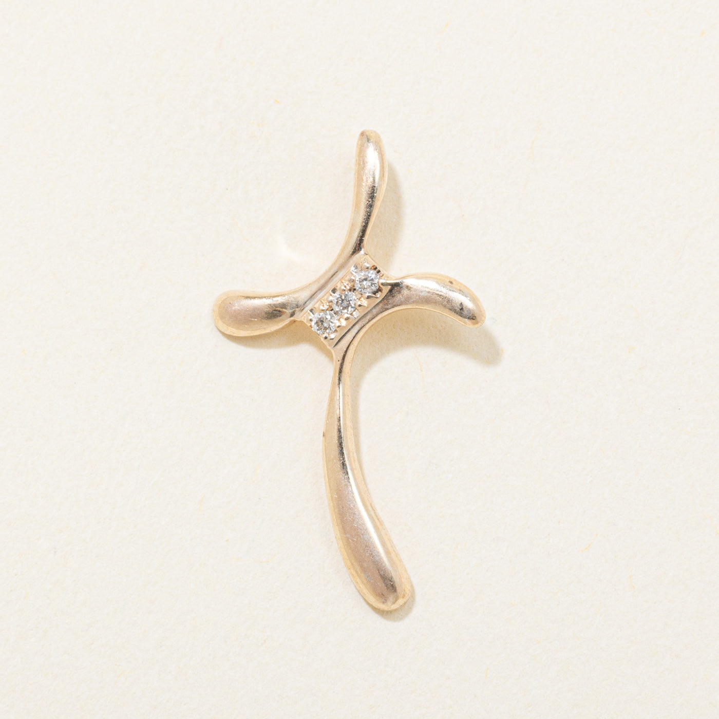 18k Yellow Gold Diamond Curved Cross Pendant