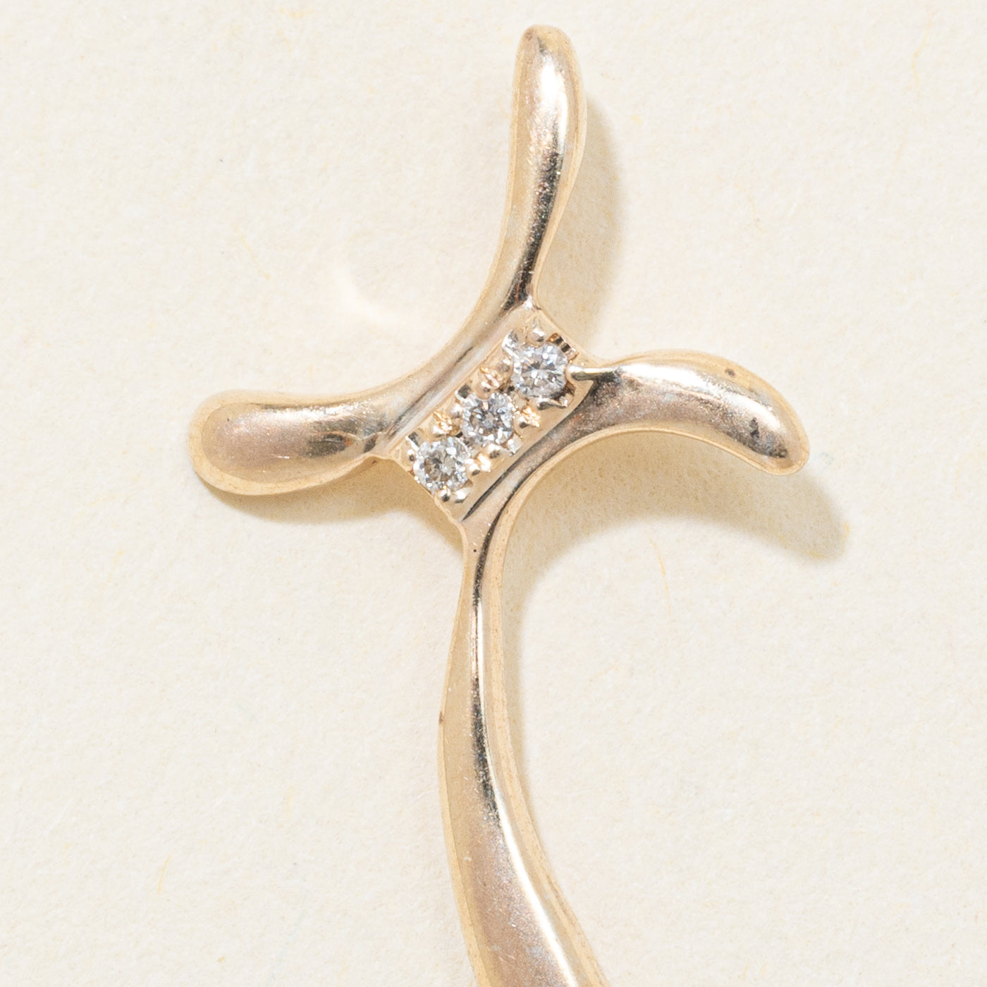 18k Yellow Gold Diamond Curved Cross Pendant