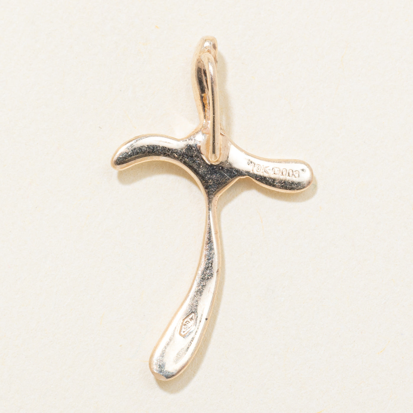 18k Yellow Gold Diamond Curved Cross Pendant