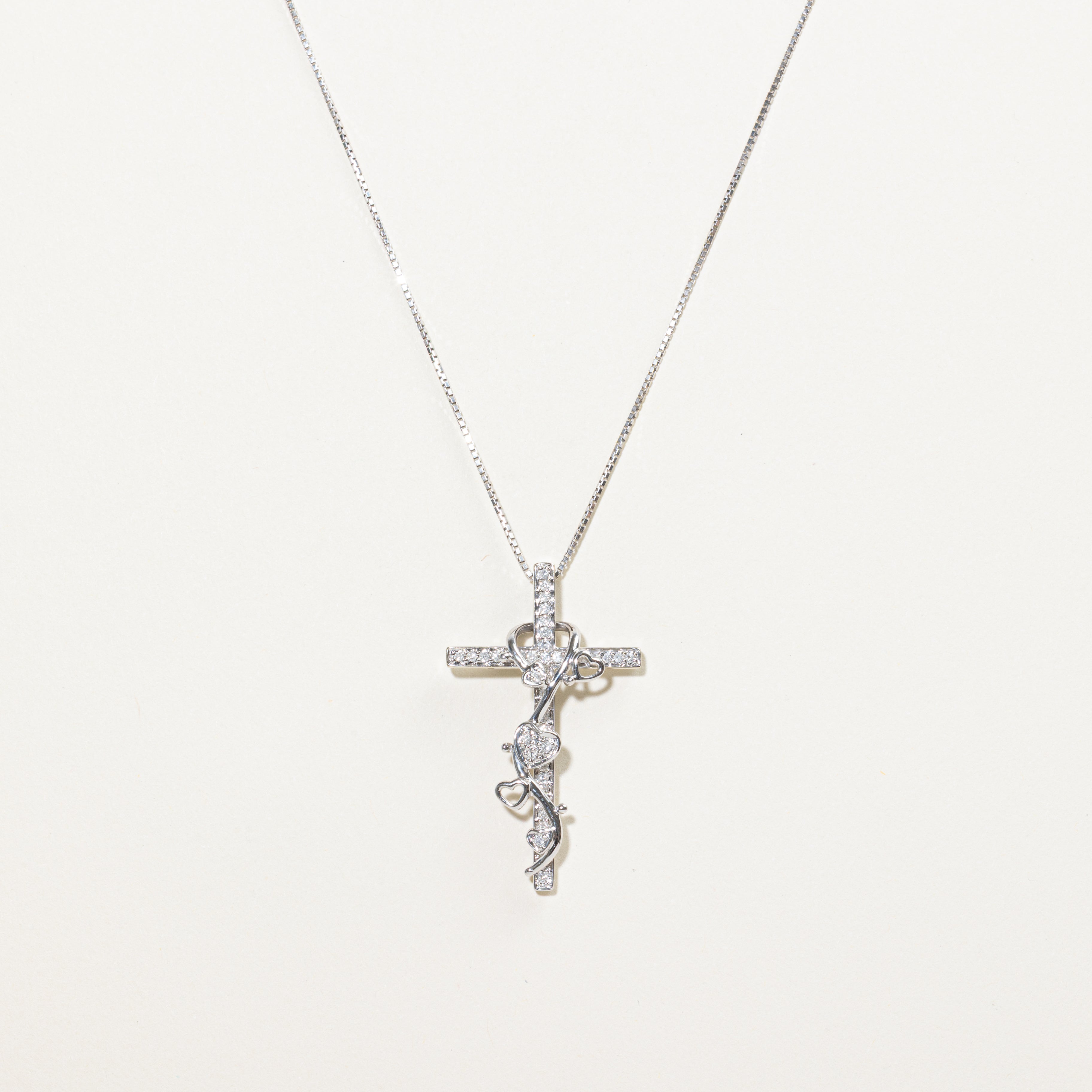 18k Diamond Cross Vine Pendant Necklace | 0.30ct | 17"