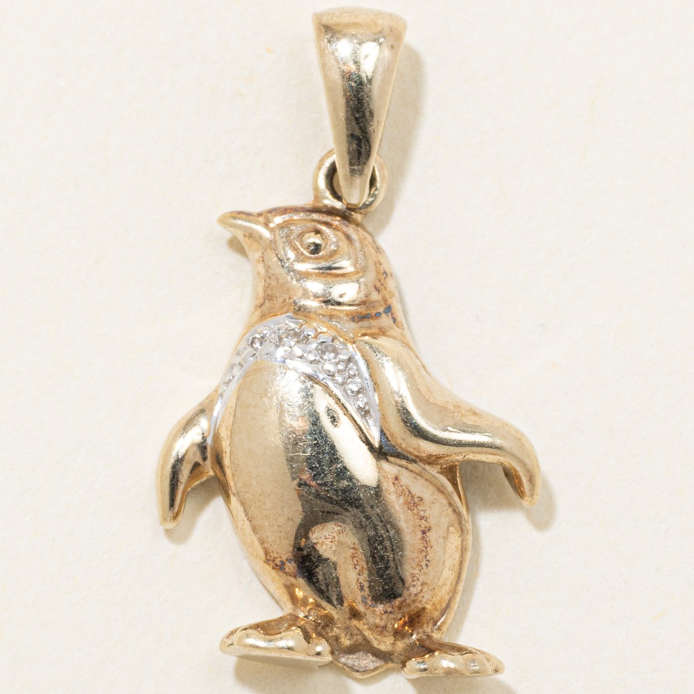 14k Yellow Gold Diamond Penguin Pendant