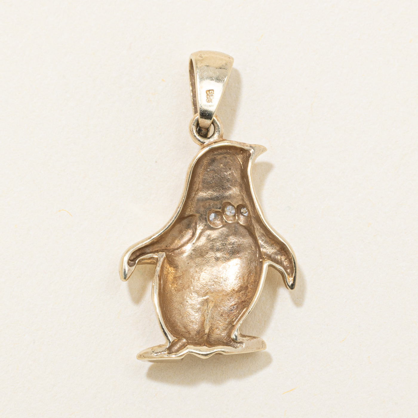 14k Yellow Gold Diamond Penguin Pendant