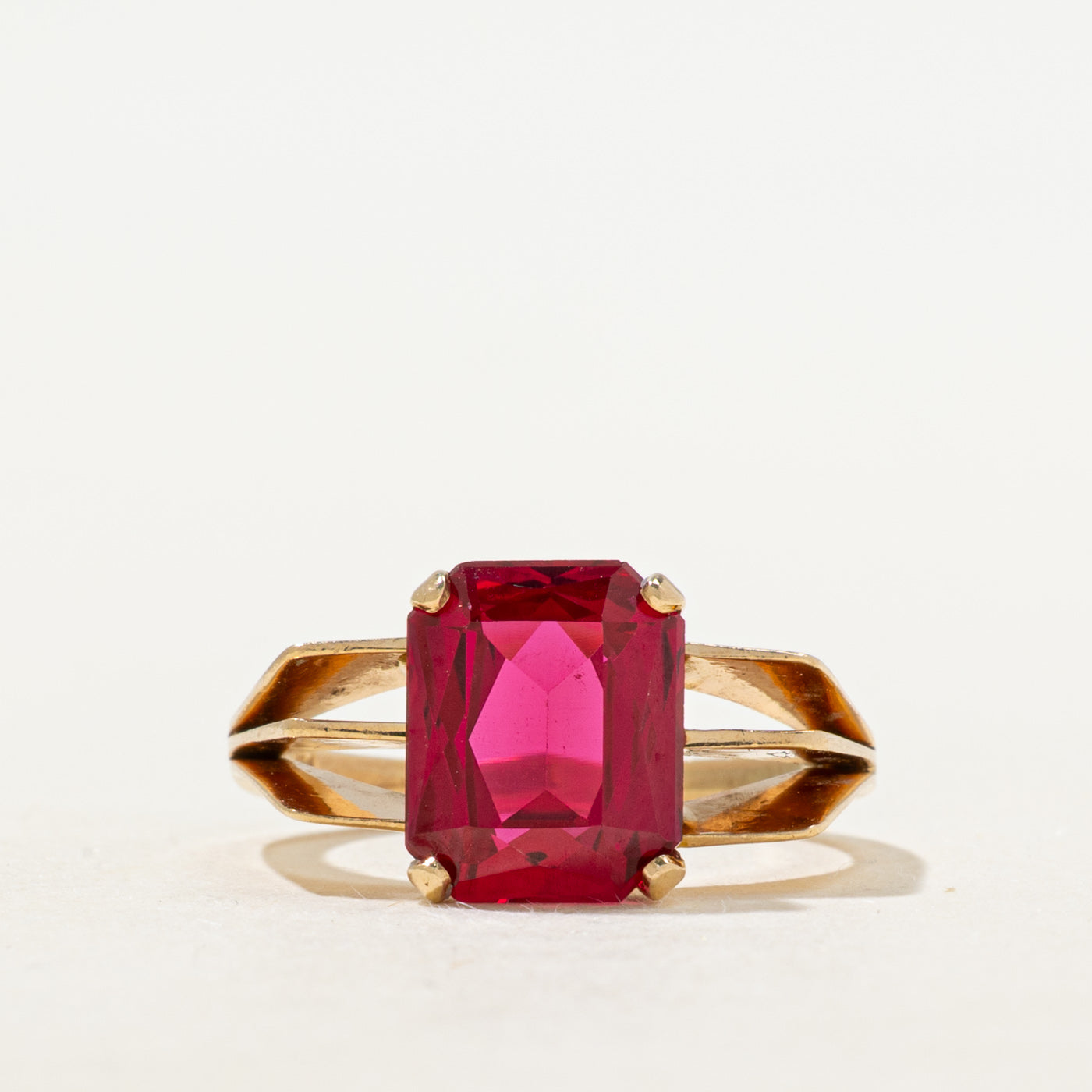 Radiant Cut Synthetic Ruby Open Shank Ring | 3.45ct | SZ 5