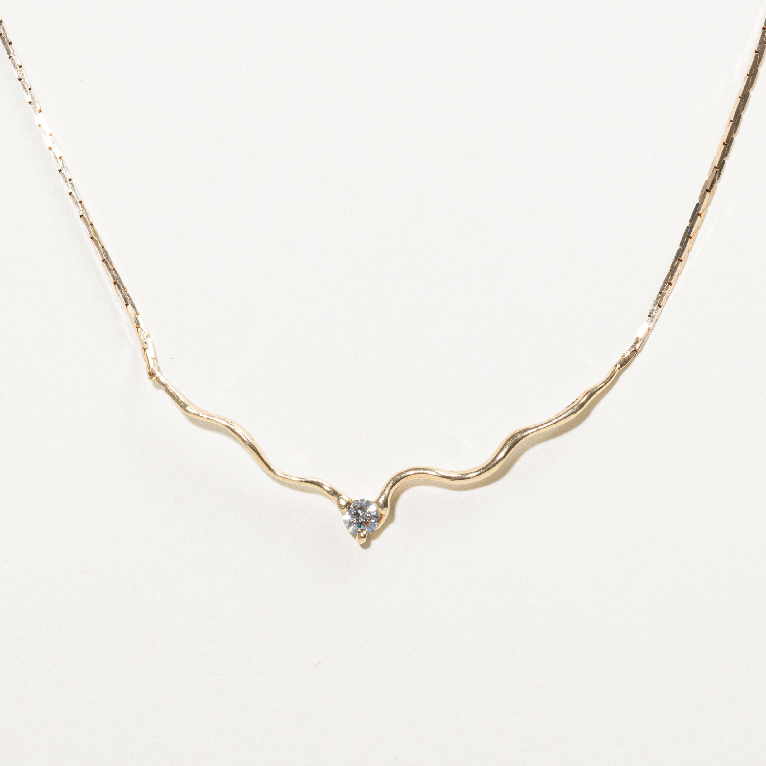 Yellow Gold Diamond Wavy Cobra Chain Necklace | 0.22ct | 16"