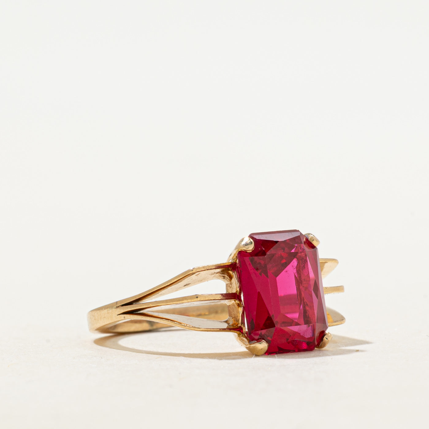 Radiant Cut Synthetic Ruby Open Shank Ring | 3.45ct | SZ 5