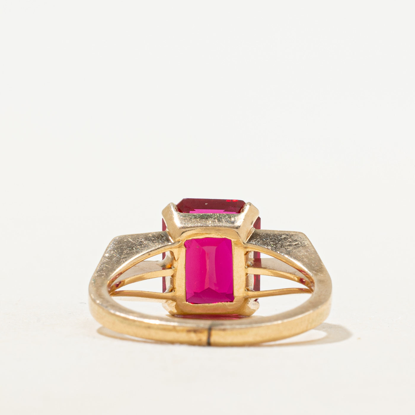 Radiant Cut Synthetic Ruby Open Shank Ring | 3.45ct | SZ 5