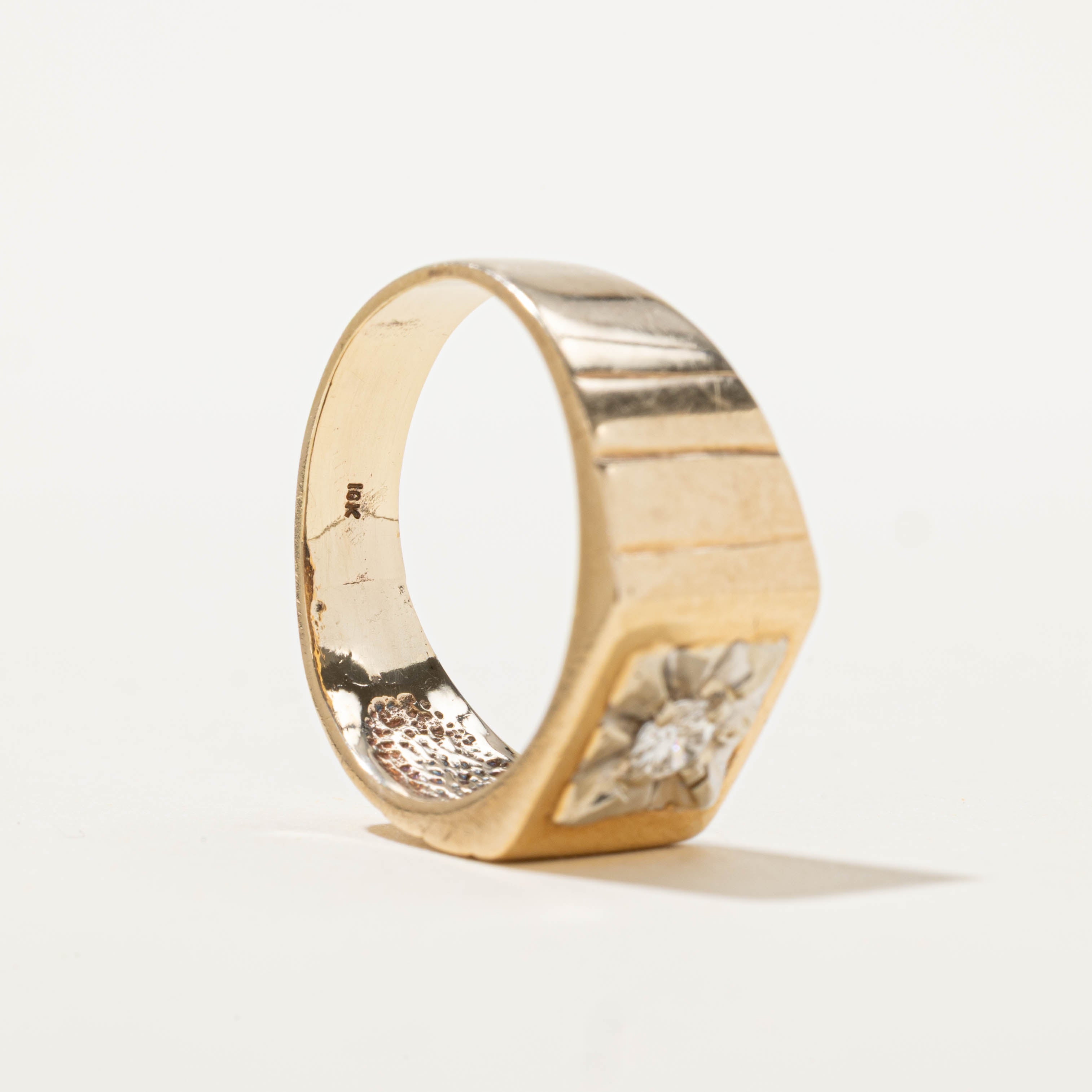 10k Illusion Set Diamond Grooved Signet Ring | SZ 8.75