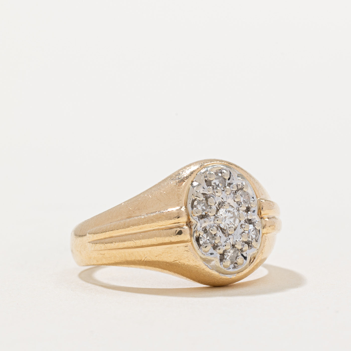 Pave Set Diamond Oval Shaped Signet Ring | 0.25ctw | SZ 8.75 |
