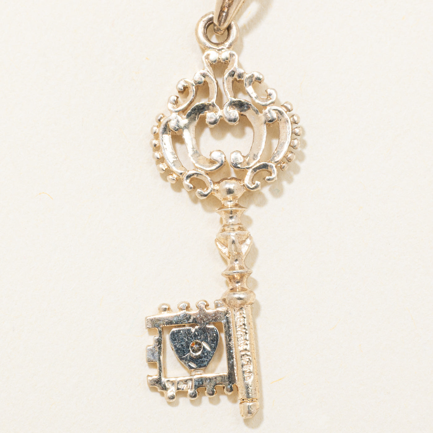 14k Yellow & White Gold Diamond Ornate Key Pendant
