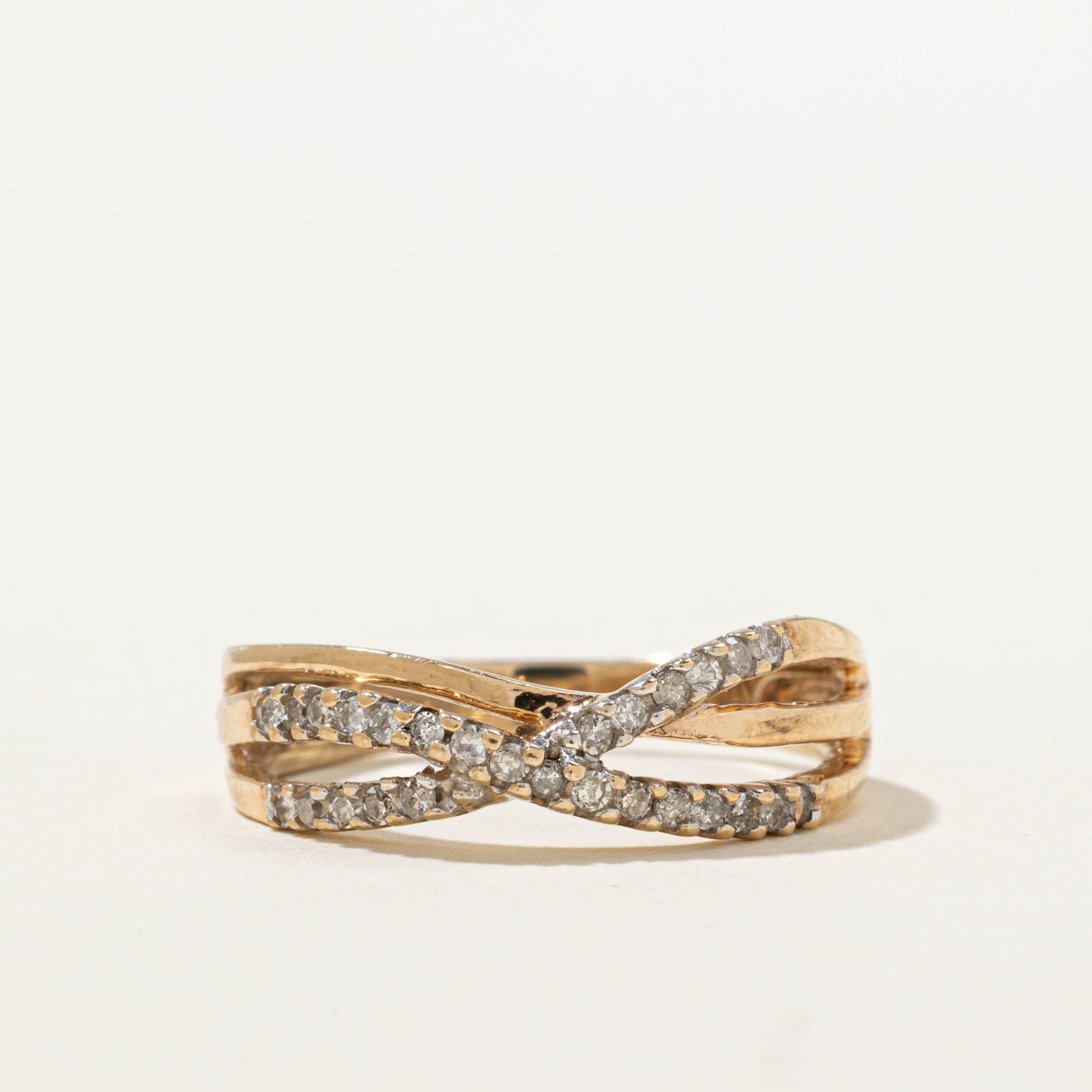 10k Pavé Set Diamond Crossover Ring | SZ 6.5
