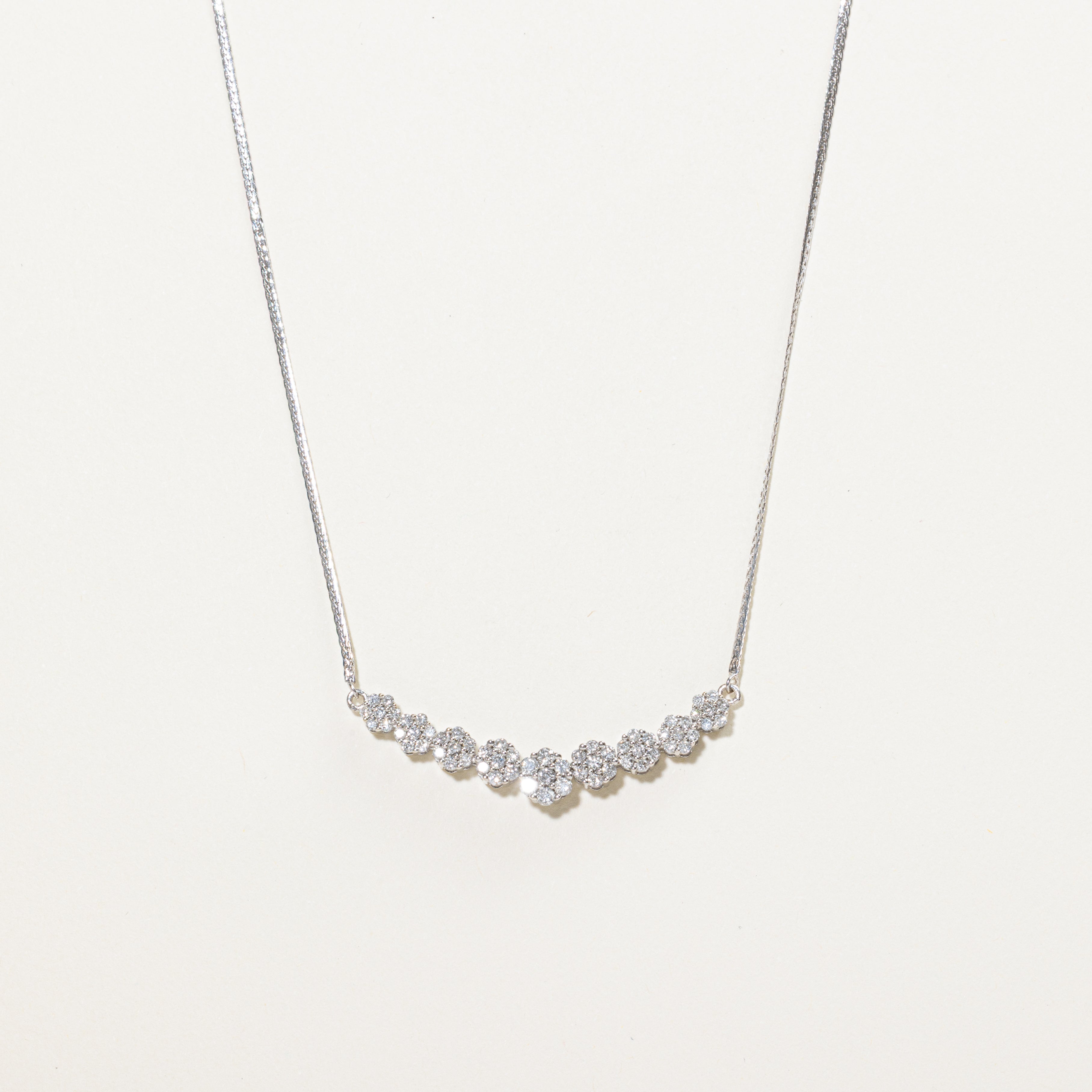 White Gold Diamond Clusters Pendant Necklace | 0.86ct | 17"