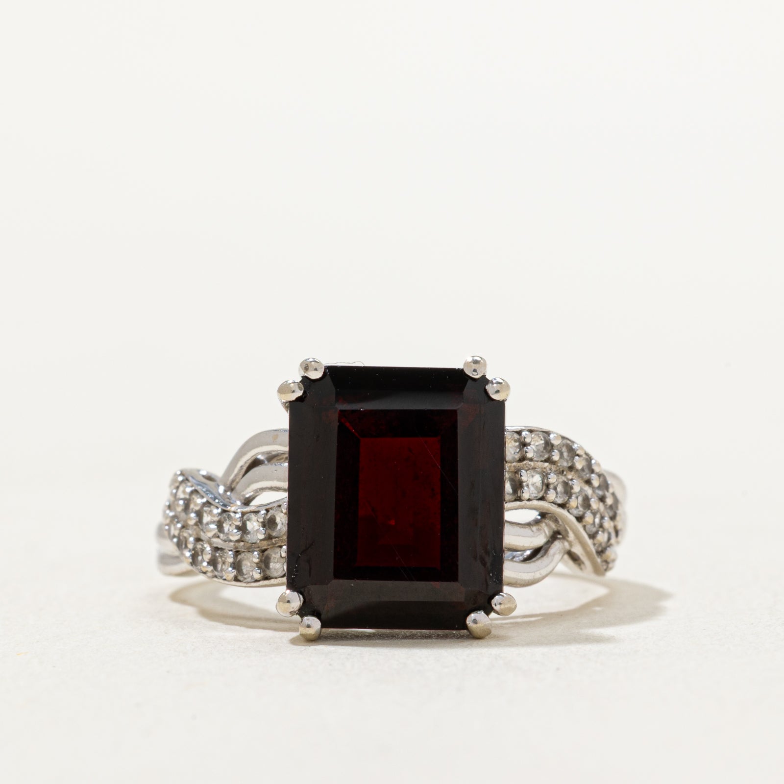 Garnet & Synthetic Colourless Sapphire Ring | 5.50ct, 0.24ctw | SZ 7.25