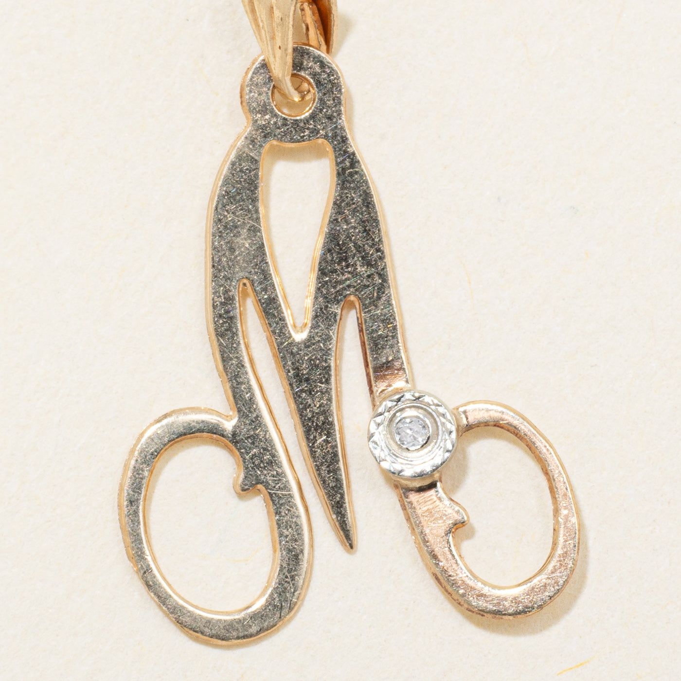 10k Bezel Set Diamond "M" Initial Pendant