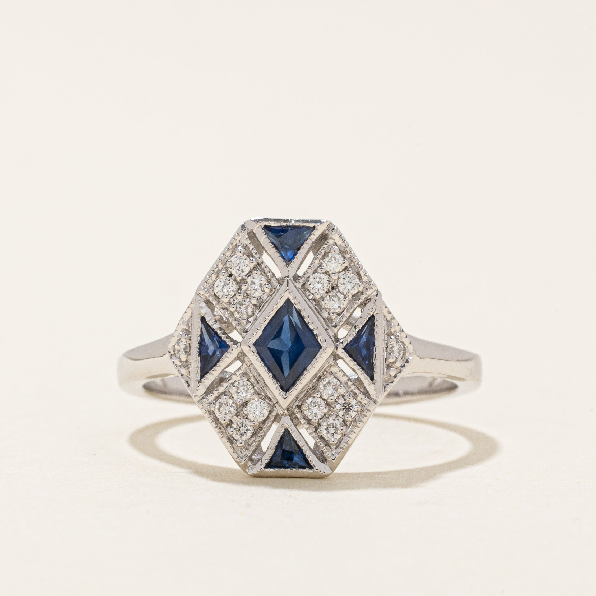 '100 Ways' Art Deco Inspired Diamond and Sapphire Ring | SZ 6.75