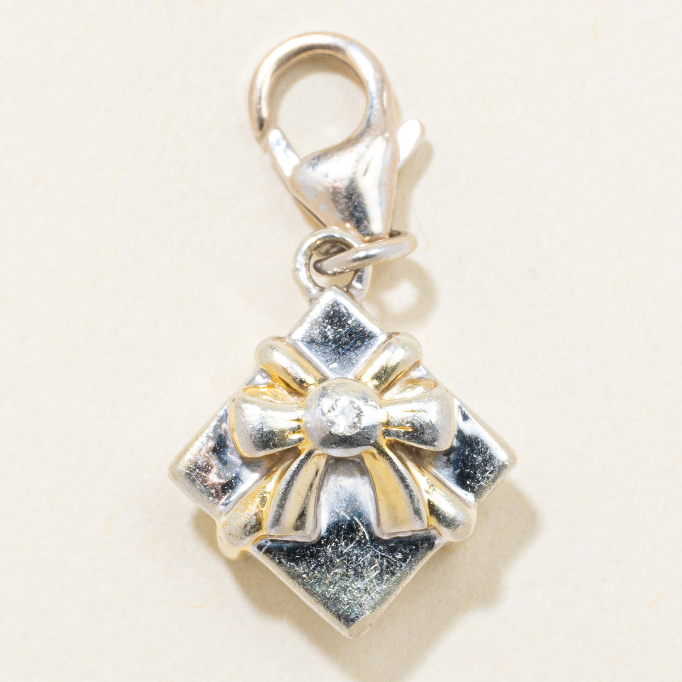 10k Two Tone Gold Diamond Gift Box Charm