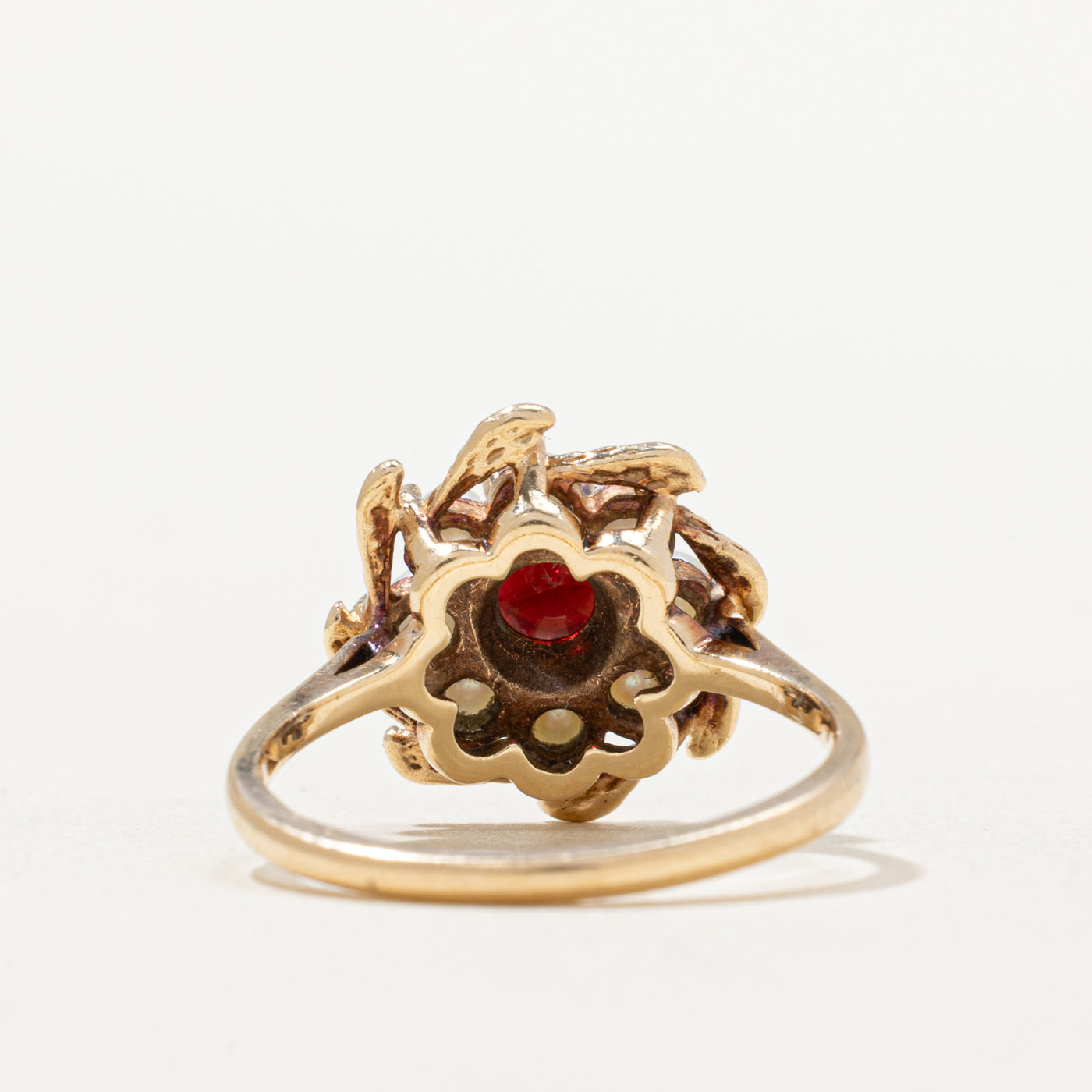 Garnet & Simulated Pearl Ring | 0.90ct, 2.50mm | SZ 7
