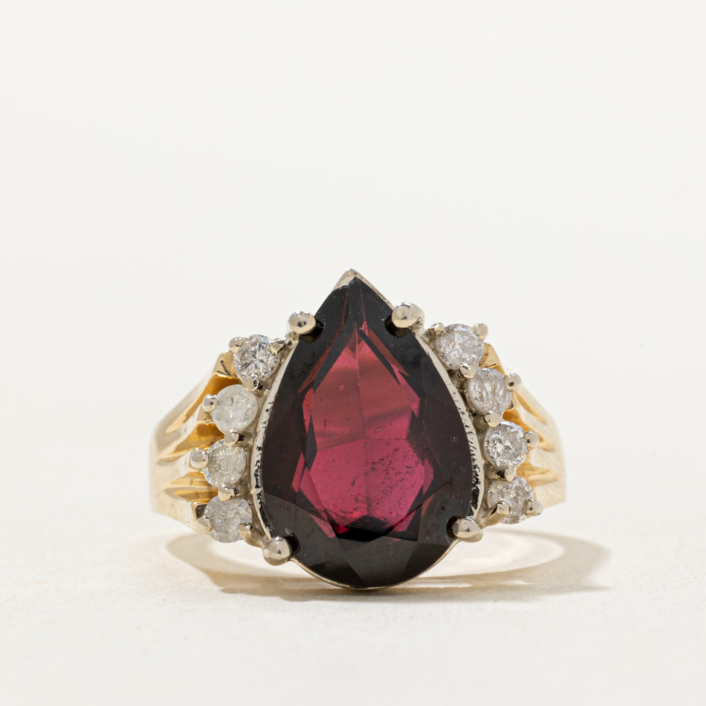 Pear Cut Garnet & Diamond Cocktail Ring | 4.25ct, 0.40ctw | SZ 9
