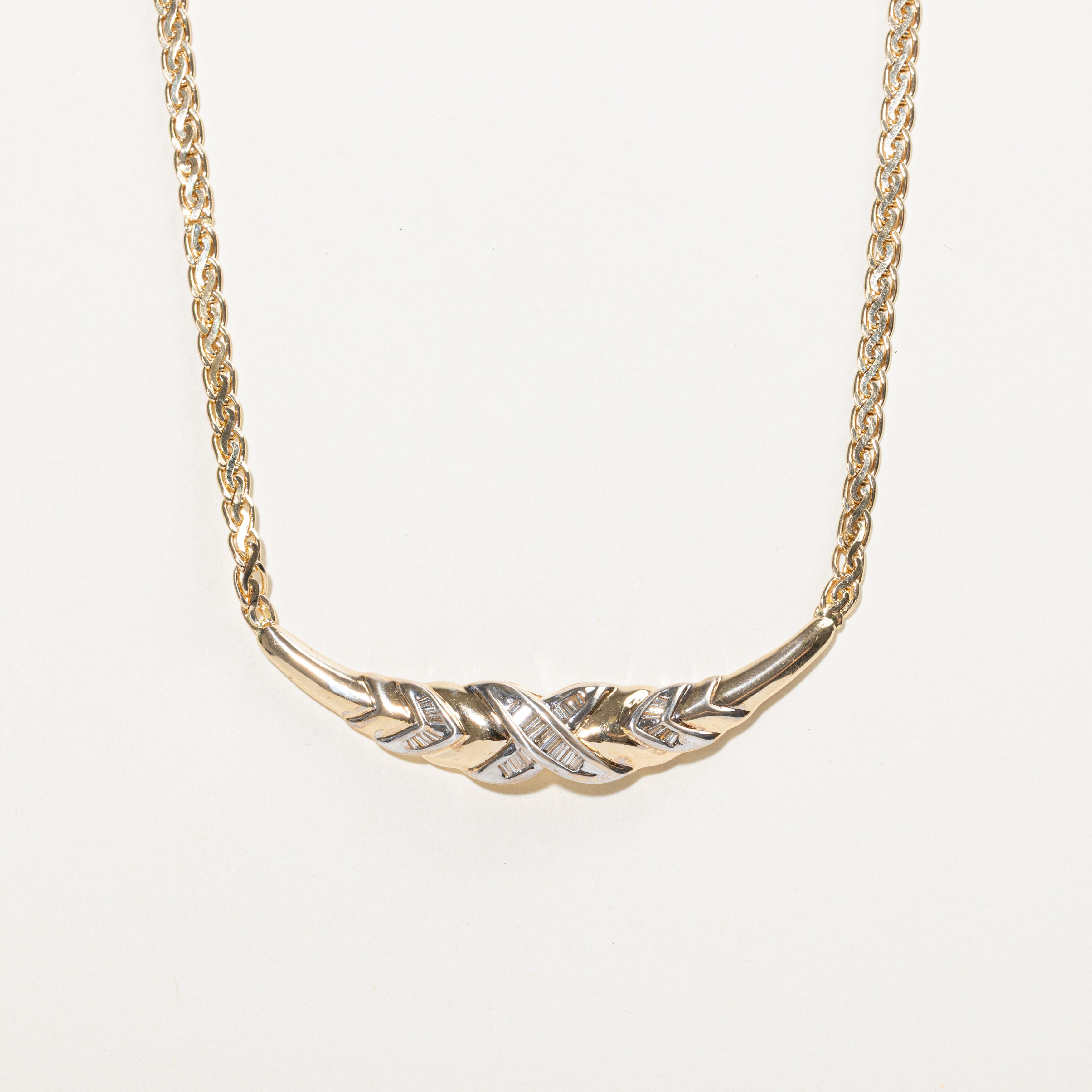 Baguette Cut Yellow Diamond X Design Necklace | 0.34ct | 15"