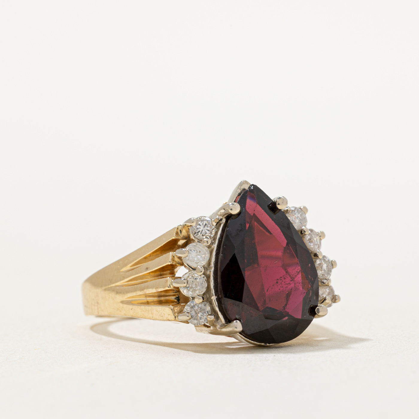 Pear Cut Garnet & Diamond Cocktail Ring | 4.25ct, 0.40ctw | SZ 9