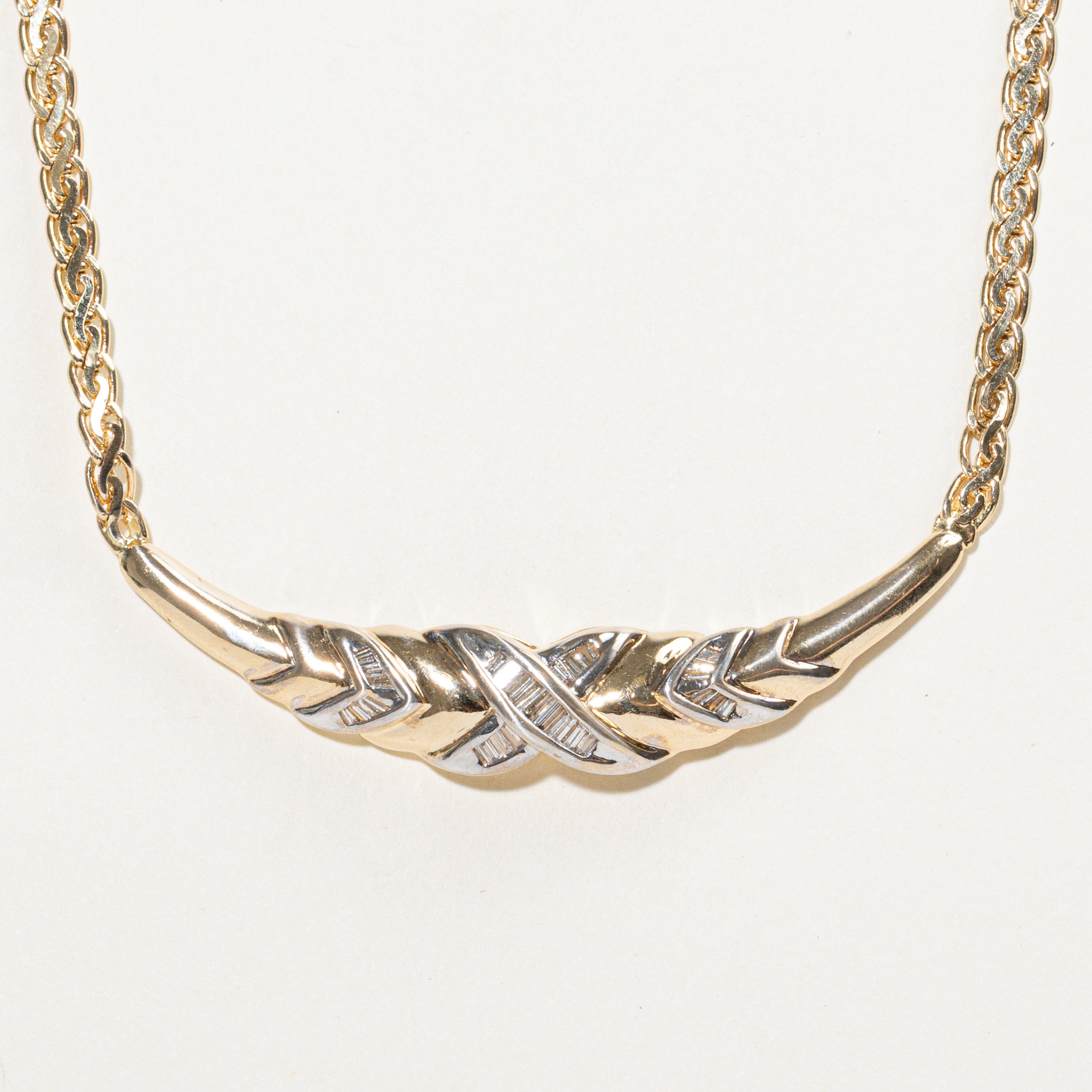 Baguette Cut Yellow Diamond X Design Necklace | 0.34ct | 15"