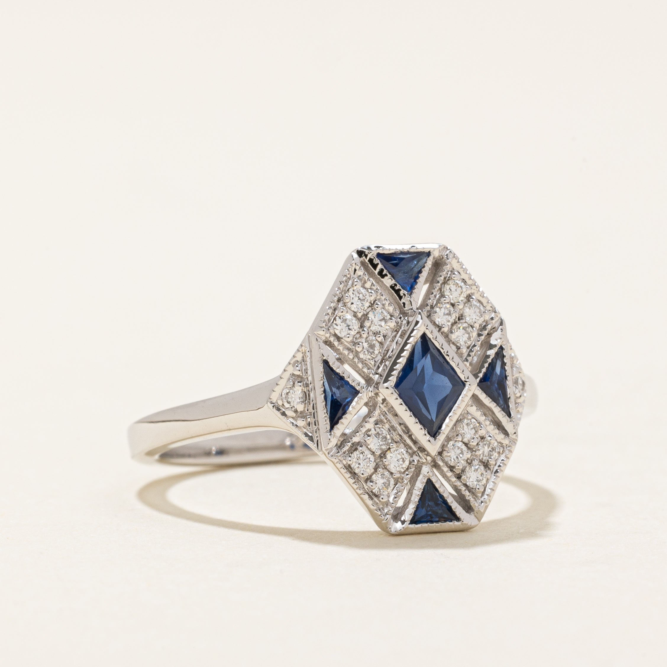 '100 Ways' Art Deco Inspired Diamond and Sapphire Ring | SZ 6.75