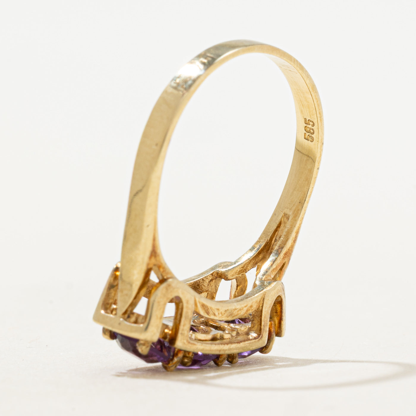 Three Stone Synthetic Purple Sapphire Openwork Ring | 1.35ctw | SZ 8