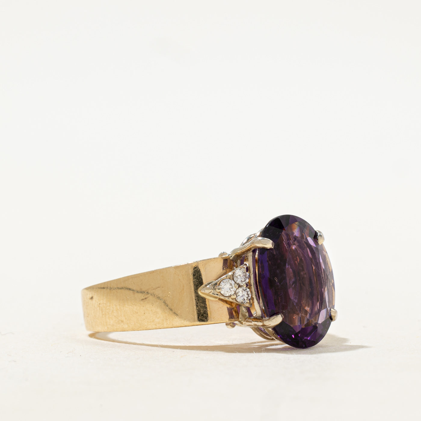 Basket Set Synthetic Purple Sapphire & Diamond Cocktail Ring | 6.60ct, 0.12ctw | SZ 9.25