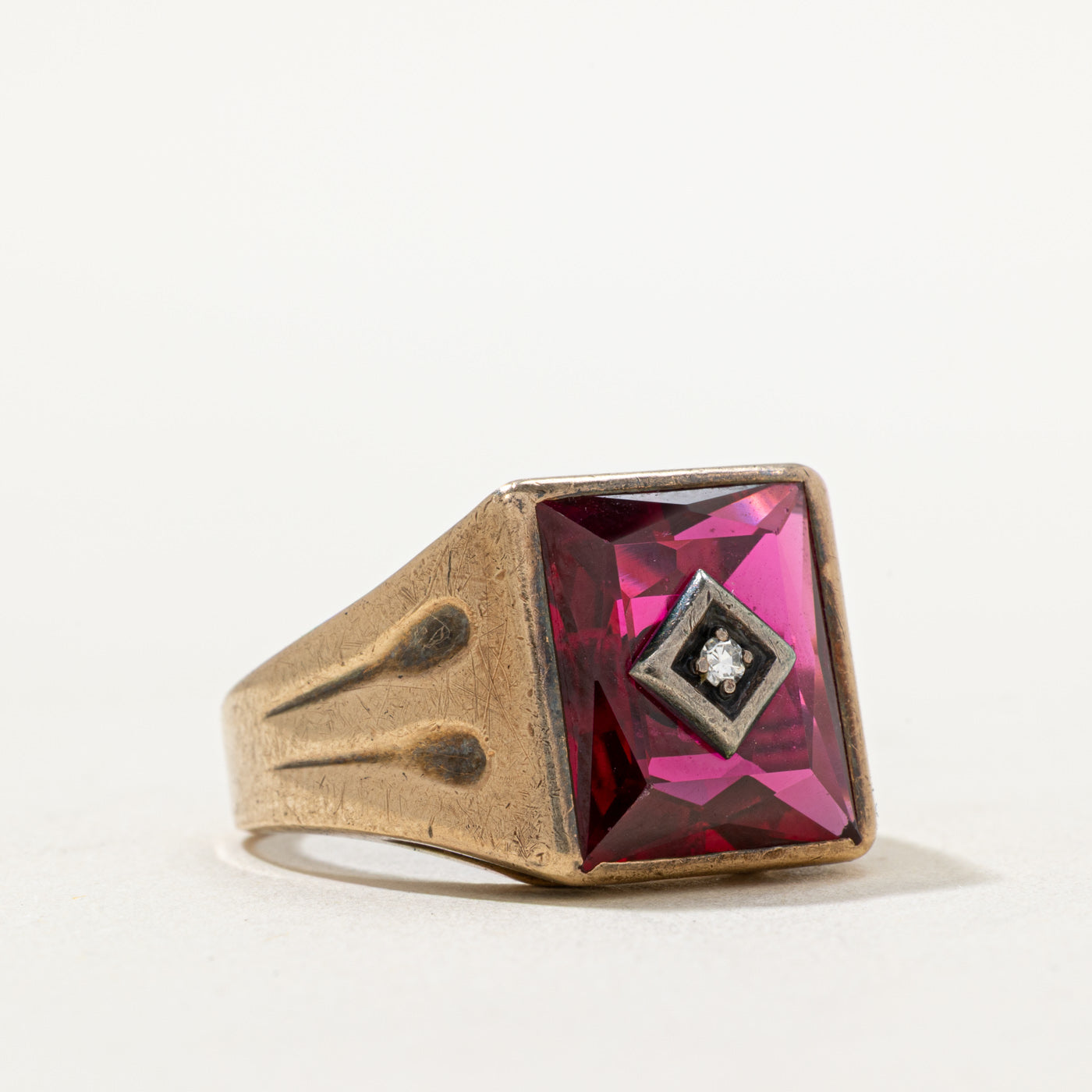 Synthetic Ruby & Diamond Statement Ring | 3.00ct, 0.03ct | SZ 9.75